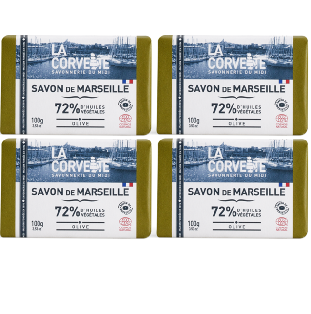 Квартет традиционного оливкового марсельского мыла, 4 шт. по 100 гр.